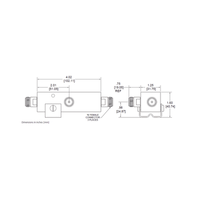SEPARADOR 3dB (2:1) Tap 350-5930MHz 500W -161dBc TIPO N IP67 .