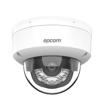 Domo IP 4 Megapixel / Lente 2.8 mm / Dual Light (30 mts IR + 30 mts Luz Blanca) / Micrófono Integrado / Antivandálico IK08 / ACUSENSE Lite / Exterior IP67 / H.265 / PoE / ONVIF / Micro SD