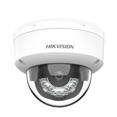 Domo IP 4 Megapixel / Lente 2.8 mm / Dual Light (30 mts IR + 30 mts Luz Blanca) / Micrófono Integrado / Antivandálico IK08 / ACUSENSE Lite / Exterior IP67 / H.265 / PoE / ONVIF / Micro SD