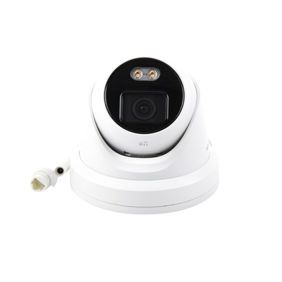 Turret IP 4 Megapixel / Imagen a Color 24/7 / Lente 4 mm / Luz Blanca 30 mts / WDR 130 dB / Exterior IP67 / Micrófono Integrado / Captura Facial / Videoanaliticos (Filtro de Falsas Alarmas) / Metal / MicroSD