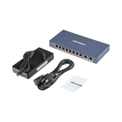 Switch PoE+ / No Administrable / 7 Puertos 10/100 Mbps 802.3 af/at (30 W) / 1 Puerto 10/100 Mbps Hi-PoE (90 W)  / 2 Puertos 1000 Mbps Uplink / Modo Extendido hasta 300 Metros / 110 Watts