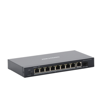 Switch Gigabit PoE+ / No Administrable / 8 Puertos 1000 Mbps PoE+ / 1 Puerto 1000 Mbps de Uplink + 1 Puerto SFP / 110 Watts