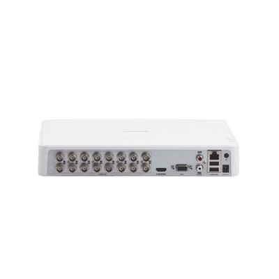 DVR 1080P lite / 16 Canales TURBOHD + 2 Canales IP / 1 Bahía de Disco Duro / 16 Canales de Audio por Coaxitron / Salida de Vídeo FULL HD