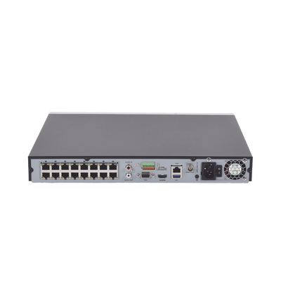 (ACUSENSE / Evita Falsas Alarmas) NVR 12 Megapixel (4K) / Reconocimiento Facial / 16 Canales IP / Base de Datos / 16 Puertos PoE+ / 2 Bahías de Disco Duro / Switch PoE 300 mts Modo Extendido / Soporta Funcion de Time Lapse