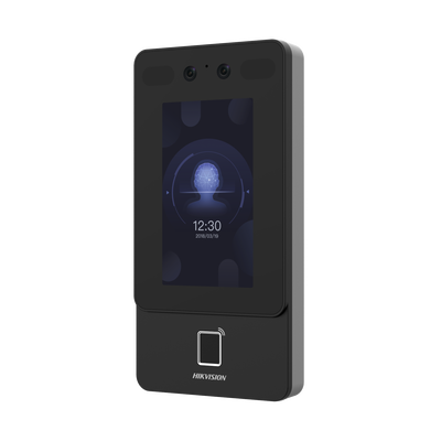 Terminal Min Moe WiFi de Reconocimiento Facial y Huella con lector MIFARE / Exterior IP65  / Hasta 1.5 mts en lectura de rostro / Soporta P2P Hik-Connect / 1,500 Rostros / 3,000 Huellas / Videoportero.