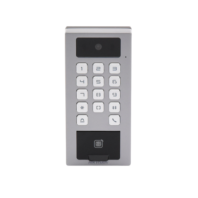 Terminal de Control de Acceso / Videoportero Multiapartamento Llamada a App / Teclado / Exterior Antivandálico IP65 & IK09 / Huella, Tarjeta, Código QR, PIN o App Hik-Connect  / Cámara 2 MP compatible con NVRs