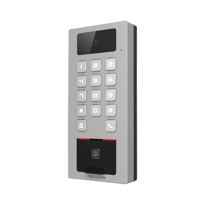 Terminal de Control de Acceso / Videoportero Multiapartamento Llamada a App / Teclado / Exterior Antivandálico IP65 & IK09 / Huella, Tarjeta, Código QR, PIN o App Hik-Connect  / Cámara 2 MP compatible con NVRs