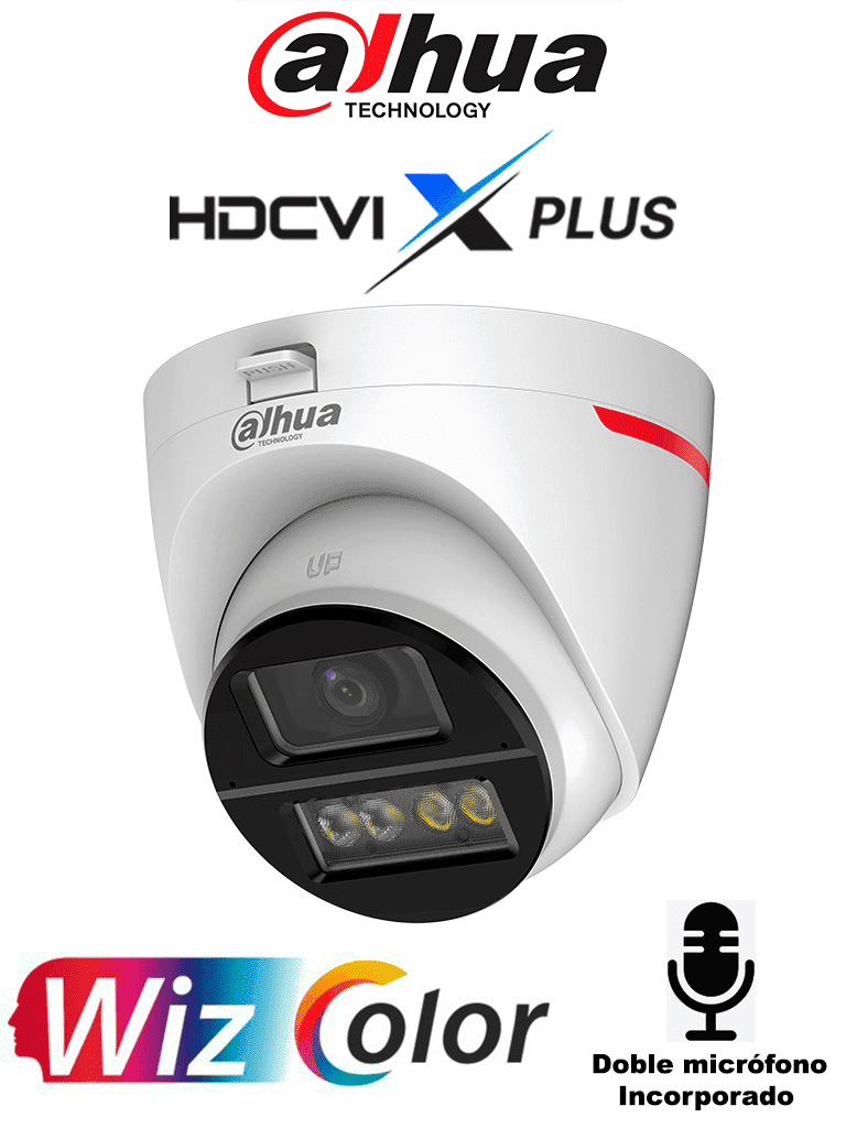 DAHUA DH-HAC-HDW1249XN-A-PRO -Cámara Domo HDCVI 2MP WizColor/ HDCVI X PLUS/Video 24 Horas a Color/ Corrección de Distorsión de Imagen mediante IA/ Iluminador Inteligente/Hasta 50m de Dist de Ilumin/Doble Mic Incorp/Campo de Visión de Hasta 101°
