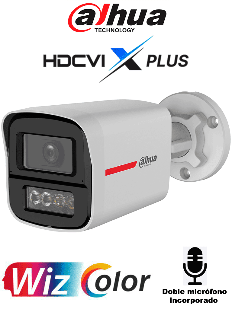 DAHUA DH-HAC-HFW1249XN-A-PRO -Cámara Bullet HDCVI 2MP WizColor/HDCVI X PLUS/ Video 24 Horas a Color/ Corrección de Distorsión de Imagen mediante IA/ Iluminador Inteligente/Hasta 50m de Dist de Ilumin/Doble Mic Incorp/ Campo de Visión de Hasta101°