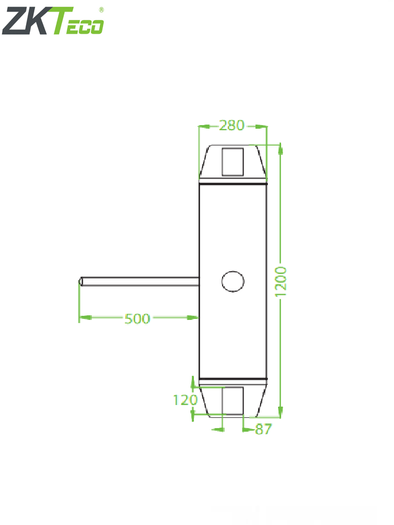 ZKTECO TS200 - Torniquete Bidireccional / Acero SUS304 / Desbloqueo de Seguridad sin Energía / No cuenta con Lectores y Panel / 110V / Exterior Protegido / Tráfico de 25 a 30 x Min / Ancho de Carril 50.5 cm / 1 millón de Ciclos / Apertura con Pulso Seco