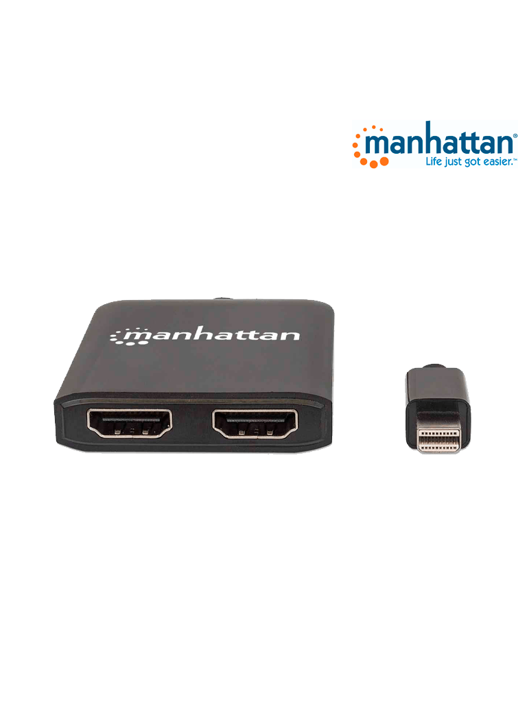 MANHATTAN 152723 - Convertidor / Splitter de Mini DisplayPort a 2 Puertos HDMI/ Resolución 4K@30Hz/ Soporta Modos de Espejo, Escritorio Extendido y Video Wall/ Video full 3D y Color Intenso/ Soporta DTS Master Audio Comprimido/