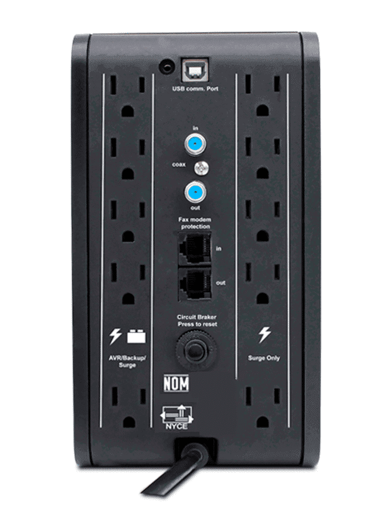 CDP R-Smart1510 - UPS de 1500VA / 900W con pantalla LCD, 10 terminales de salida: 5 con respaldo y AVR, y 5 con supresión de picos.