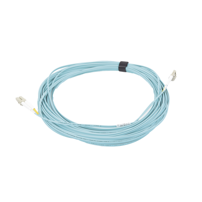 Jumper de Fibra Óptica Multimodo 50/125 XGLO OM3, LC-LC Duplex, OFNR, Color Aqua, 15 Metros (49.21 Pies)