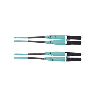 Jumper de Fibra Optica Multimodo 50/125 OM3, LC-LC Duplex, LSZH (Cero Halógenos), Color Aqua, 10 Metros (32.81 Pies)