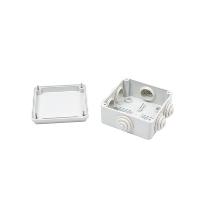 Caja Estanca de PVC Para Derivación y Conexión, 6 Entradas, Tapa Atornillada,100x100x50 mm (Área Interna), Uso Exterior IP55, Material que no Propaga el Fuego y Libre de Hálogenos
