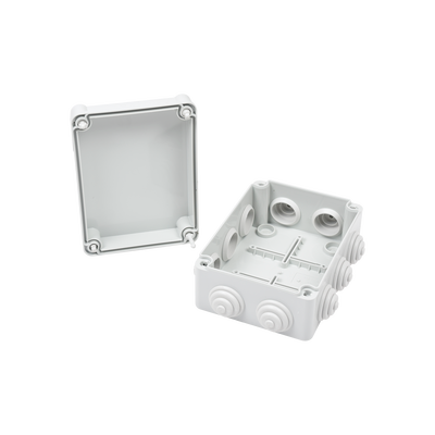 Caja Estanca de PVC Para Derivación y Conexión, 10 Entradas, Tapa con Tornillo de 1/4" de Vuelta, 150x110x70 mm (Área interna), Uso Exterior IP55, Material que no Propaga el Fuego y Libre de Hálogenos