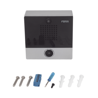 Mini video Intercomunicador para hotelería y hospitales, con diseño elegante, PoE, cámara 1Mpx, 1 botón, 1 relevador integrado de salida y entrada.