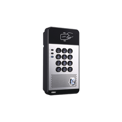 Audio Portero IP con 2 líneas SIP, relevador integrado, teclado numérico y lectora de tarjetas RFID para control de acceso, PoE
