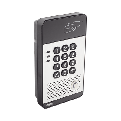 Audio Portero IP con 2 líneas SIP, relevador integrado, teclado numérico y lectora de tarjetas RFID para control de acceso, PoE