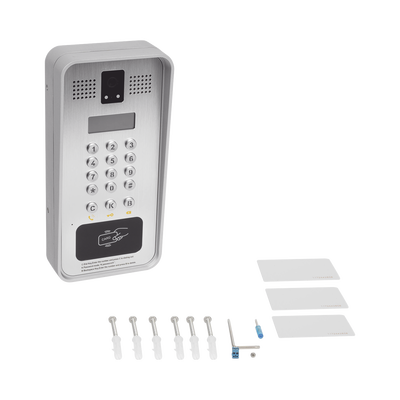 Video portero IP/SIP Con Cámara y pantalla LCD, 2 Relevadores Integrados (entrada y salida), Onvif y lector de tarjetas RFID, puerto WIEGAND (entrada).
