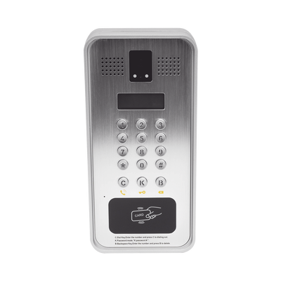 Video portero IP/SIP Con Cámara y pantalla LCD, 2 Relevadores Integrados (entrada y salida), Onvif y lector de tarjetas RFID, puerto WIEGAND (entrada).