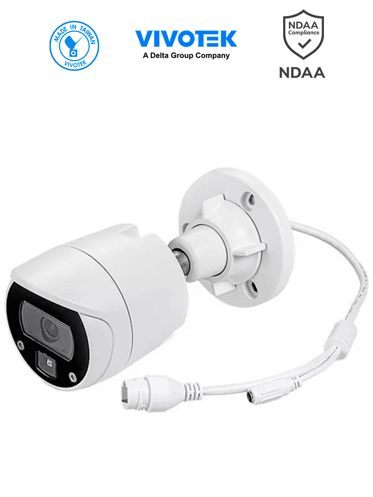VIVOTEK IB9369 -  Cámara IP bullet exterior 2 MP, lente fijo 2.8mm, Iluminadores Smart IR 30m, WDR digital, Smart Stream III, Smart Motion, 3DNR, Ranura MicroSD, IP66, IK10, NDAA, ONVIF