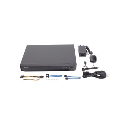 DVR 16 Canales TURBOHD + 16 Canales IP / 8 Megapixel (4K) / Audio por Coaxitron / ACUSENSE / Reconocimiento Facial / 2 Bahías de Disco Duro / Salida de Video en 4K / H.265+ / Alarmas I/O