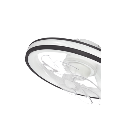 Ventilador de Techo con Luminario LED de  110 V CA 50/60 Hz /  88 W /4500 Lm / 6500 - 4 000 - 2 700 K /3 Tonos de Luz / 501 mm / 6 Velocidades / Dimeable / Color Blanco y Negro.