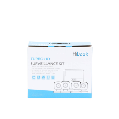 Kit TurboHD 720p / DVR 4 canales / 4 Cámaras Bala de Metal / 4 Cables 18 Mts / H.265+ / 1 Fuente de Poder Profesional / Accesorios de Instalación