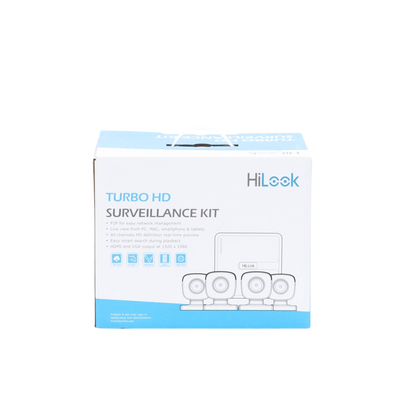 Kit TurboHD 720p / DVR 4 canales / 4 Cámaras Bala de Metal / 4 Cables 18 Mts / H.265+ / 1 Fuente de Poder Profesional / Accesorios de Instalación