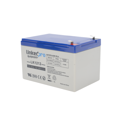 Batería 12 V / 12 Ah / UL / Tecnología AGM / Vida útil promedio de 5 años / Uso en equipo electrónico / Intrusión / Incendio/ Control de acceso / Video Vigilancia / Terminales F1 ( Incluye adaptador F2 )