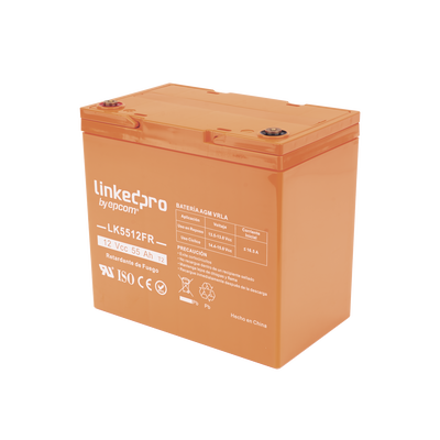 Batería 12 V / 55 Ah / UL / Tecnología AGM-VRLA / Vida útil promedio de 5 años / Retardo a la flama / Para uso en equipo electrónico, Alarmas de Intrusión / Incendio/ Control de acceso / Video Vigilancia / Termina