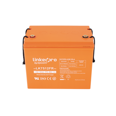 Batería 12 V / 75 Ah / UL / Tecnología AGM-VRLA / Vida útil promedio de 5 años / Retardo a la flama / Para uso en equipo electrónico, Alarmas de Intrusión / Incendio/ Control de acceso / Video Vigilancia / Termina