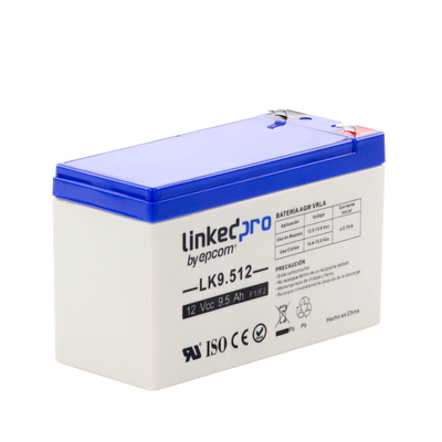 Batería 12 V / 9.5 Ah / UL / Tecnología AGM / Vida útil promedio 5 años / Para uso en equipo electrónico, Alarmas de Intrusión / Incendio/ Control de acceso / Video Vigilancia / Terminales F1 ( Incluye adaptador F