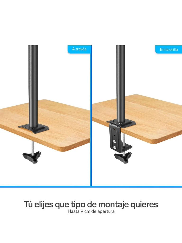 TCE LMG15NB - Soporte de Escritorio para 2 Monitores de 14 a 32" , Carga Máxima 9Kg por brazo , VESA 75x75mm / 100x100mm , Ajuste Inclinación y Rotación