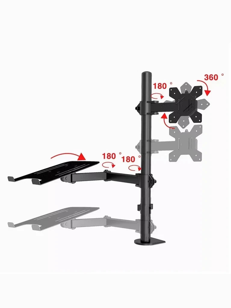 TCE LMG25NB - Soporte de Escritorio Combinado para Monitor de 13" a 32" y Laptop de 10 a 17" , Carga Máxima Monitor 8Kg ,  Ajuste de Inclinación y Rotación