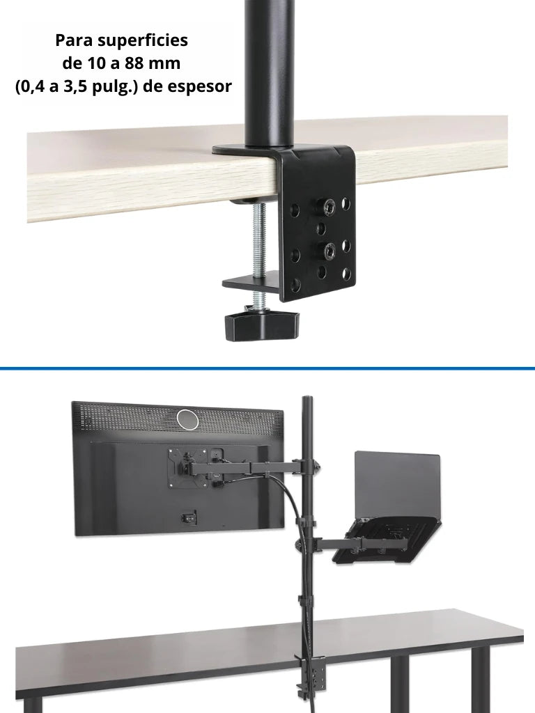 TCE LMG25NB - Soporte de Escritorio Combinado para Monitor de 13" a 32" y Laptop de 10 a 17" , Carga Máxima Monitor 8Kg ,  Ajuste de Inclinación y Rotación