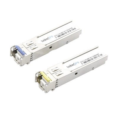 Transceptores Ópticos Industriales Bidireccionales SFP (Mini-Gbic) / Monomodo 1310 & 1550 nm / 1.25 Gbps / 1000BASE-BX / Conector LC/UPC Simplex / DDM / Hasta 10 km / 2 Piezas
