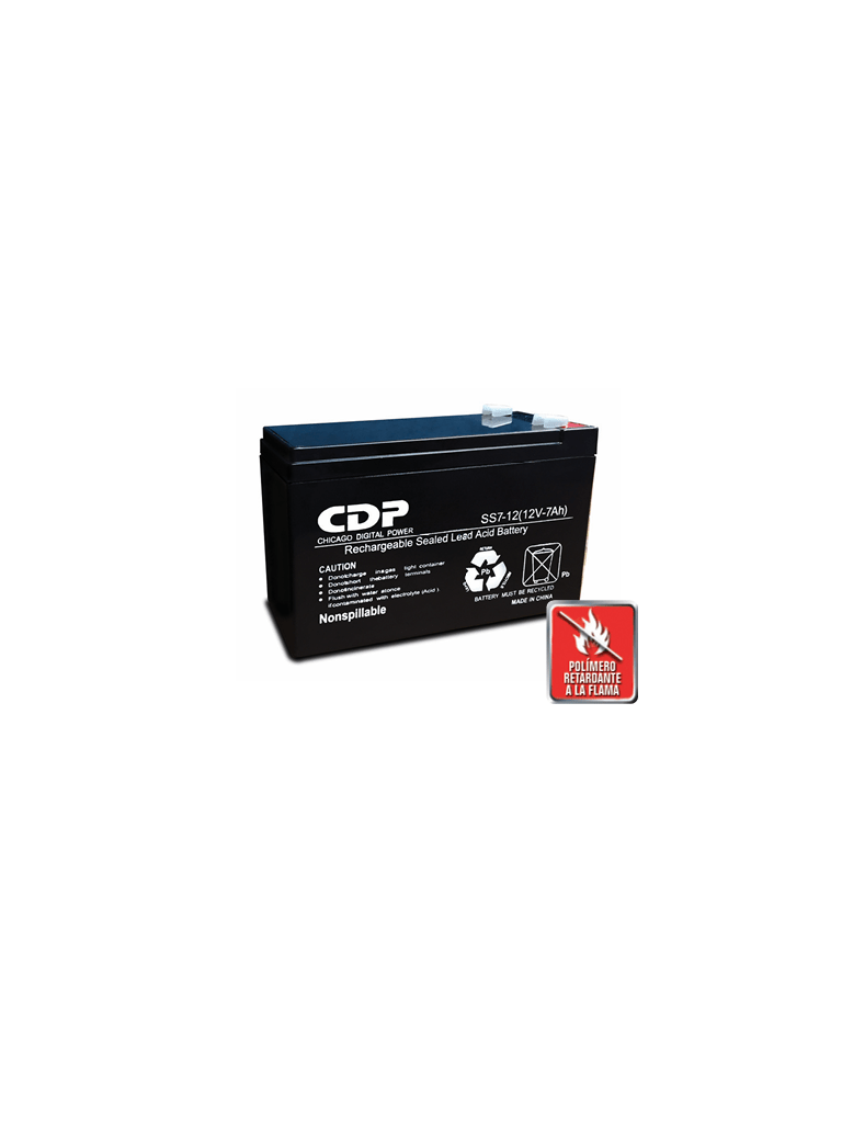 CDP Batería - B-12/7  SLB 12-7 / Batería Modelo B-12 / 7 / 12V a 7A / Libre de manteniento / Facil instalación / Compatible con CCTV y DSC