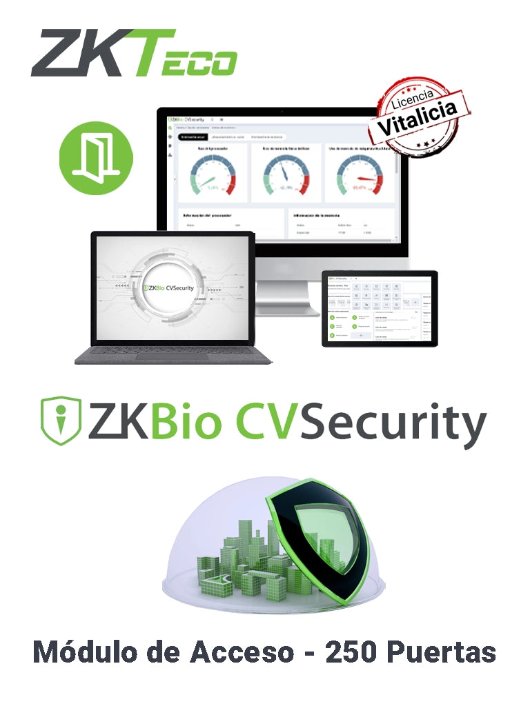 ZKTECO ZKBIOCVACP250 - Licencia Vitalicia para 250 Puertas en Control de Acceso  BioCVSecurity / Hasta 30 000 Usuarios / 2000 Departamentos