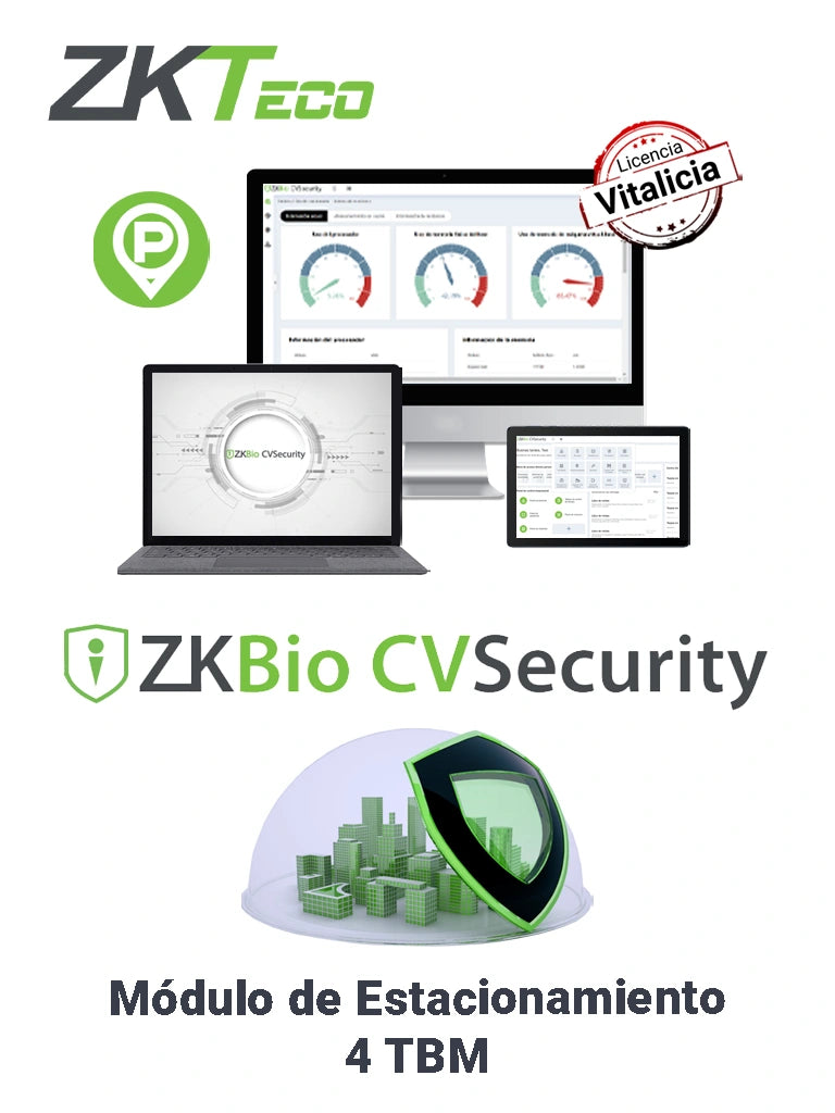 ZKTECO ZKBioCVTBMP4 - Modulo Vitalicio para Gestión de Estacionamiento del BioCVSecurity / Soporta  4 TBM / 30 000 Usuarios / 2000 Áreas / 2000 Departamentos