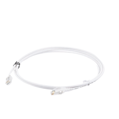 Patch Cord MC6 Modular Cat6 UTP, CM/LS0H, 2.13 Metros (7 Pies), Color Blanco, Diámetro Reducido (28AWG), Versión Bulk (Sin Empaque Individual)