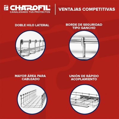 Charola Bimetálica Tipo Malla 66/300 mm, Ideal Para Utilizarse al Exterior o Zonas Húmedas, Hasta 315 Cables Cat6, Tramo de 3 Metros
