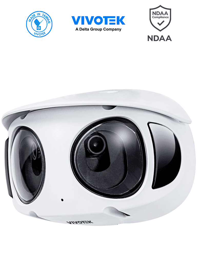 VIVOTEK MS9390-EHV-v2 - Cámara IP Panorámica Exterior 8 MP (4K) de 180°, con IR 20m, WDR Pro, Visión SNV, además micrófono integrado, Smart Motion, Trend Micro, Smart Stream III, y protección IP66/IK10, ONVIF, Deep Search