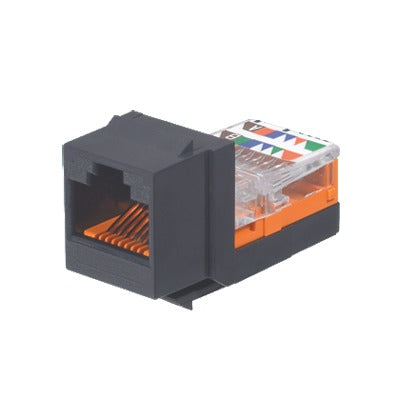 Conector Jack Estilo Leadframe, Tipo Keystone, Categoría 5e, de 8 Posiciones y 8 Cables, Color Negro