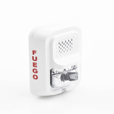 Sirena con Lámpara Estroboscópica a 2 Hilos, Montaje en Pared, Color Blanco, Configuración Estroboscópica Seleccionable y Texto en Español, Nuevo Diseño Moderno y Elegante y Menor Consumo de Corriente