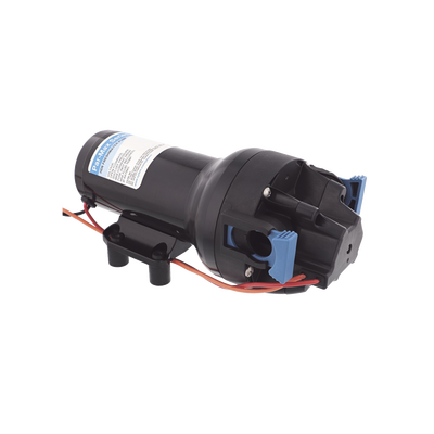 Bomba controlada por presión Par Max 6 para trabajo pesado a 12 Vcd, caudal de 6 GPM, presión máxima 40 psi, para manguera de entrada con orificio de 38 mm (1½”), manguera de descarga con orificio de 25 mm (1”)