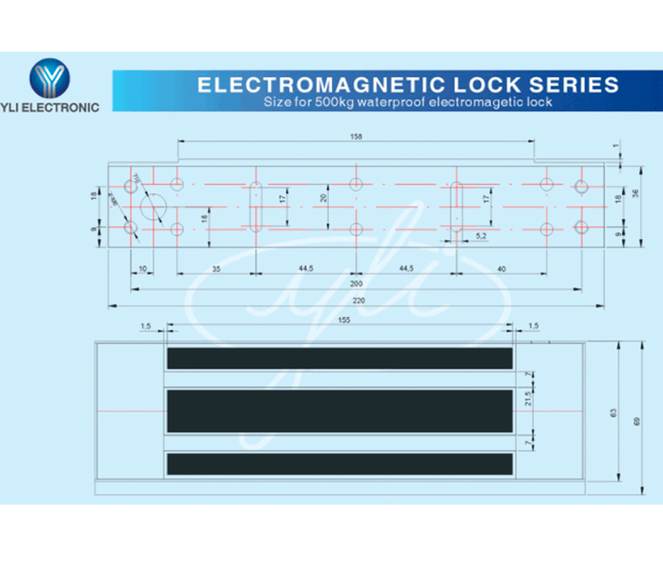 YLI YM500NWPACK - Paquete de Cerradura Magnética para exterior YM500NW y Soporte de Fijación tipo ZL / Fuerza de Sujeción 500kg (1200LB) / Para puertas de madera, vidrio y metálicas / IP68