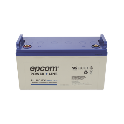 Batería 12 Vcc / 120 Ah / UL / Tecnología AGM-VRLA / CICLO PROFUNDO / Para uso en aplicaciones fotovoltaicas y de emergencia  / Terminales T4