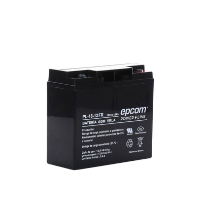 Batería 12 Vcc / 18 Ah / UL / AGM-VRLA / Retardante a la flama / Para uso en equipo electrónico,Alarmas de intrusión / Incendio/ Control de acceso / Video Vigilancia / Terminales tipo M5 ( HEX ) / Cargador recomendado CHR-80.